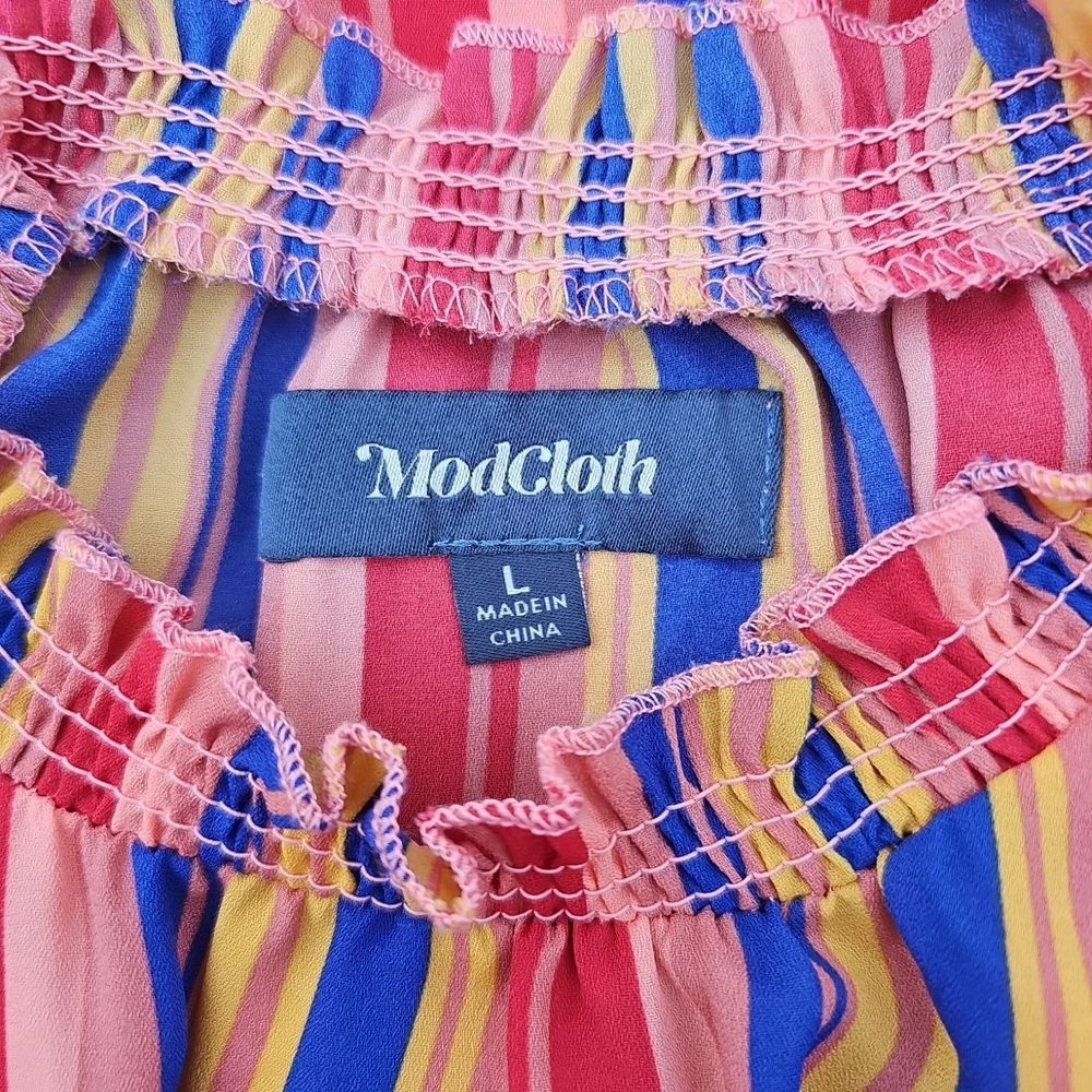Modcloth Savor The Occasion Multicolor Striped Middi Dress Size L - Picture 8 of 11